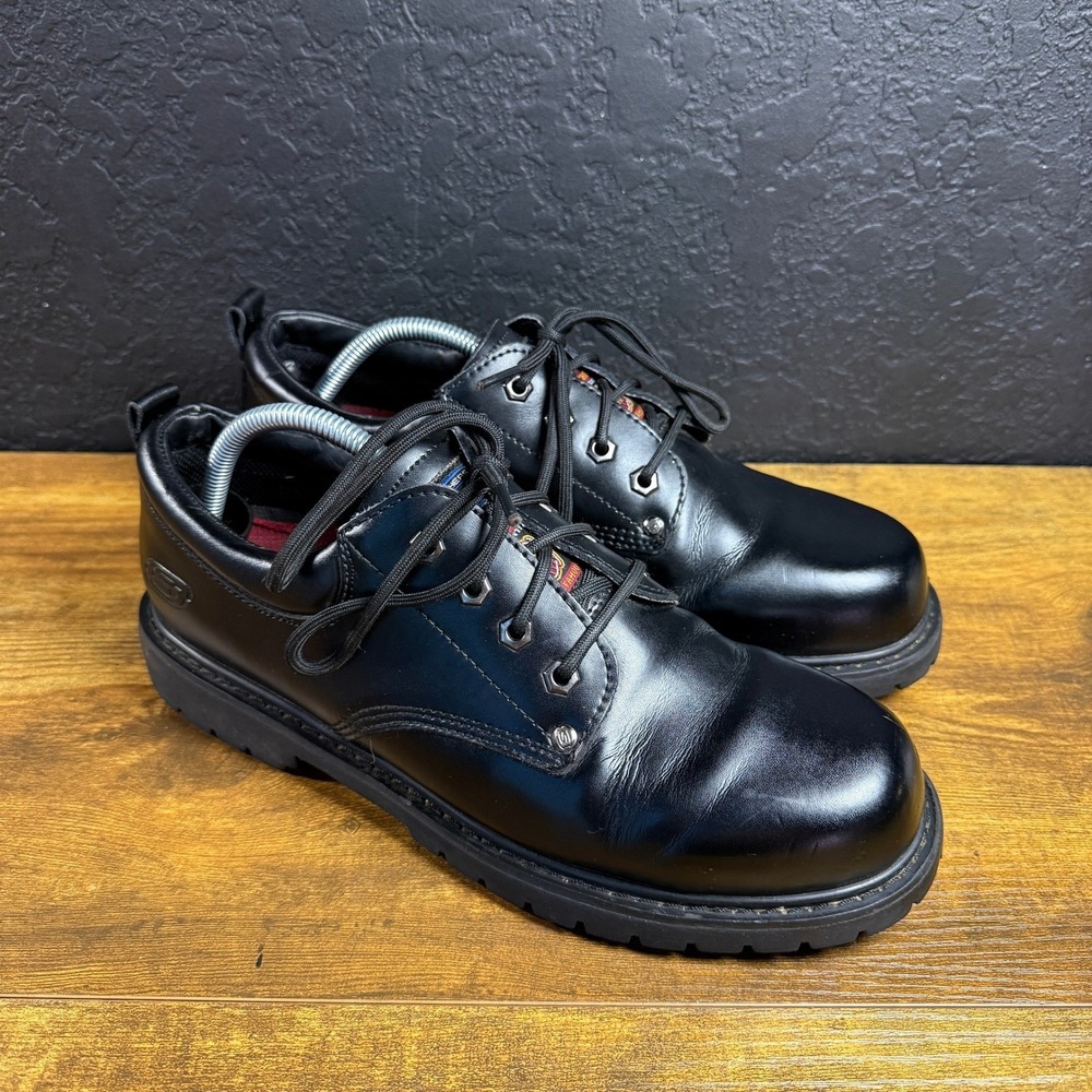 Skechers Relaxed Fit 77019 Black Synthetic‎ Leather Work Shoe Mens 10
